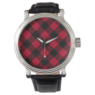 Montre Motif de plaid de Buffalo de contrôle de rouge et