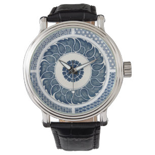 Montre Motif de porcelaine antique chinoise bleu et blanc