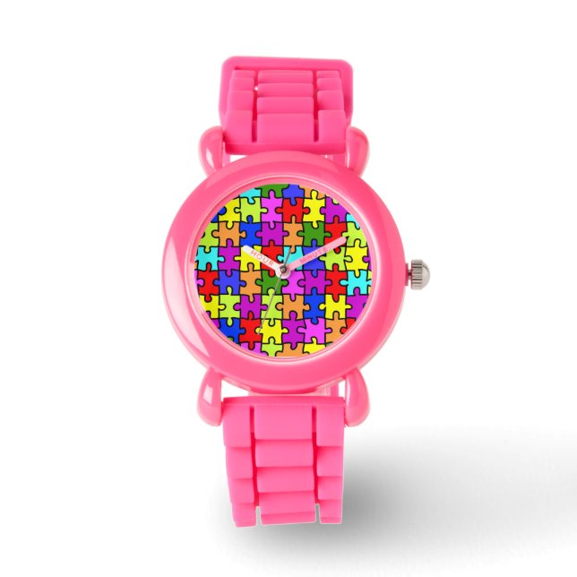 Montre Motif de puzzle arc-en-ciel coloré (Recto)