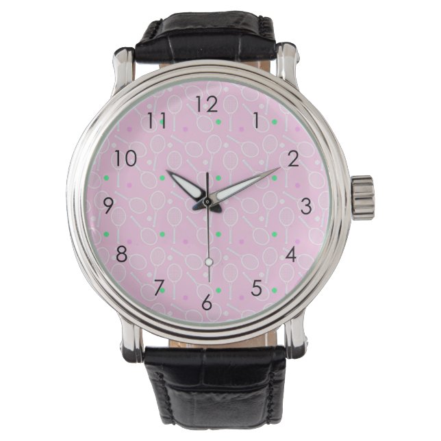 Montre Motif de raquette de tennis Pastel Pink (devant)