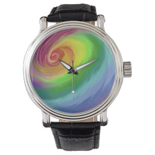 Montre Motif de remous d'arc-en-ciel de peinture à