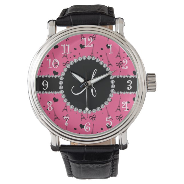 Montre Motif de tour à eiffel rose monogramme (devant)