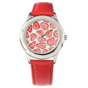 Montre Motif de tranches de fraise d'aquarelle