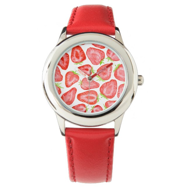 Montre Motif de tranches de fraise d'aquarelle (devant)