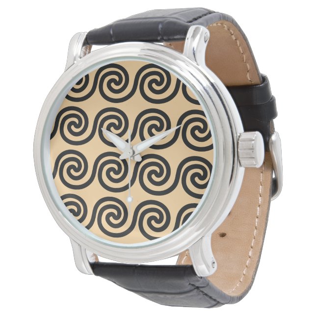 Montre Motif de vagues de clé Méandre grec marron (Incliné)