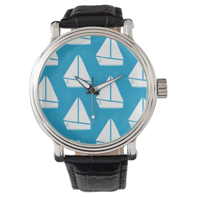 Montre Motif de voilier bleu clair (devant)