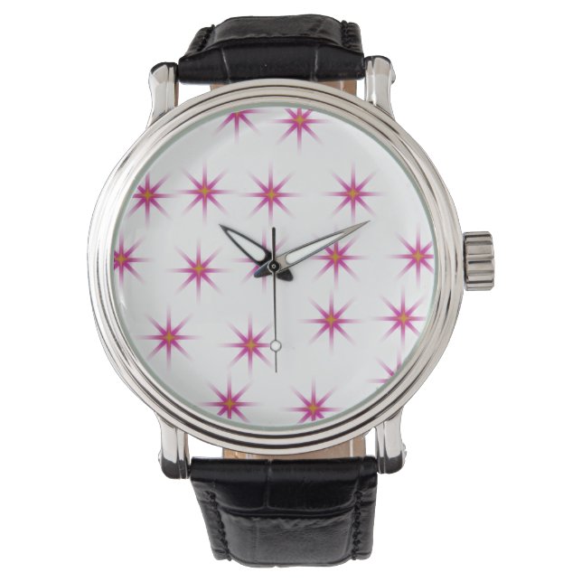 Montre Motif des étoiles brillantes rose néon (devant)