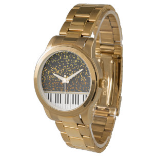 Montre Motif des Pois de Piano Keys Gold