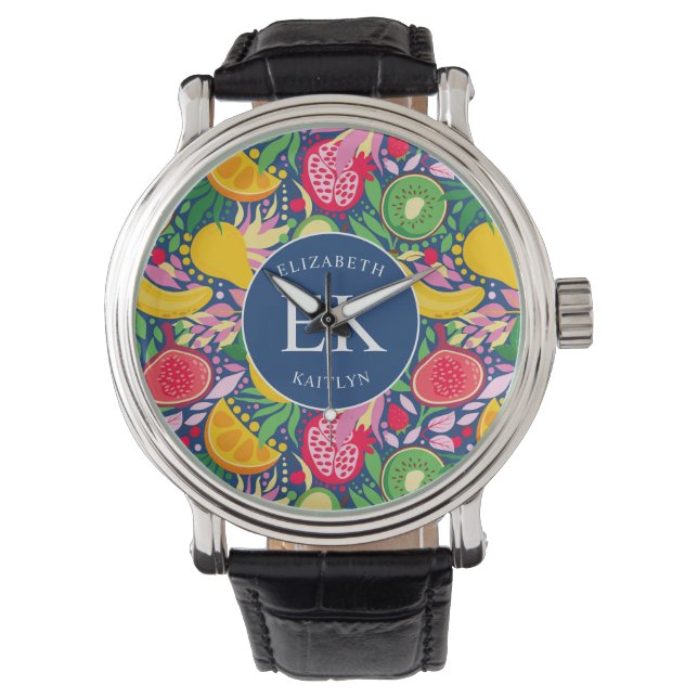 Montre Motif d'été pour le Monogramme de fruits tropicaux (devant)
