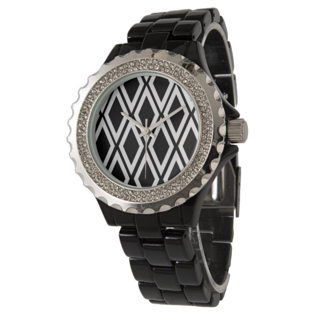 Montre Motif diamant noir et blanc gras (Incliné)