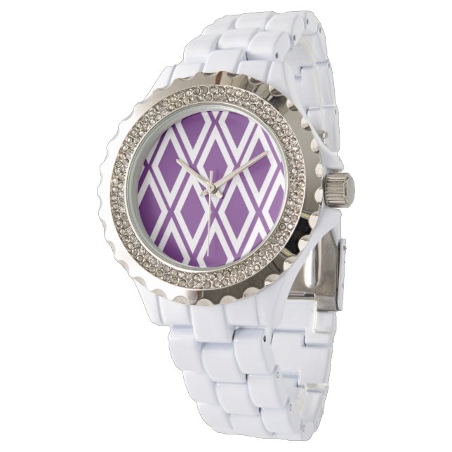 Montre Motif diamant violet clair et blanc (Incliné)