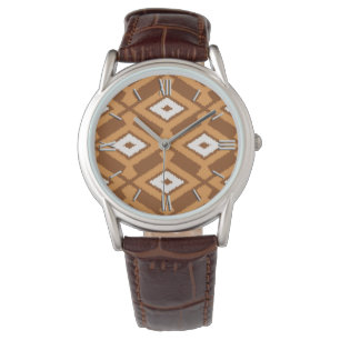 Montre Motif d'Ikat - brun, rouille et crème