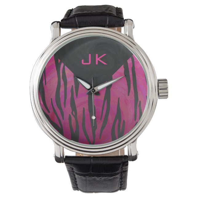 Montre Motif d'impression monogramme rose et noir (devant)