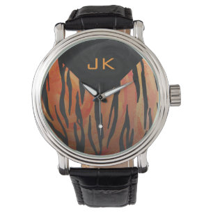 Montre Motif d'impression monogramme Tiger chaud orange e