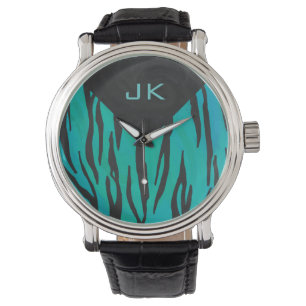 Montre Motif d'impression Turquoise et noir de tigre de m