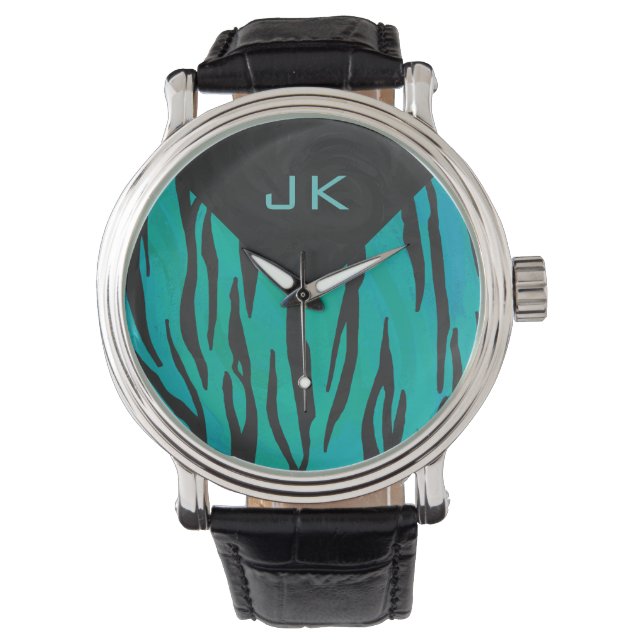 Montre Motif d'impression Turquoise et noir de tigre de m (devant)
