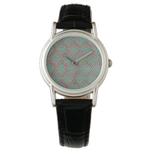 Montre Motif d'oignon ethnique chic en Maroon, Turquoise 