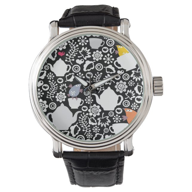 Montre Motif d'oiseaux et de tasses (devant)