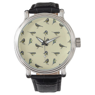 Montre Motif d'oiseaux Motif beige