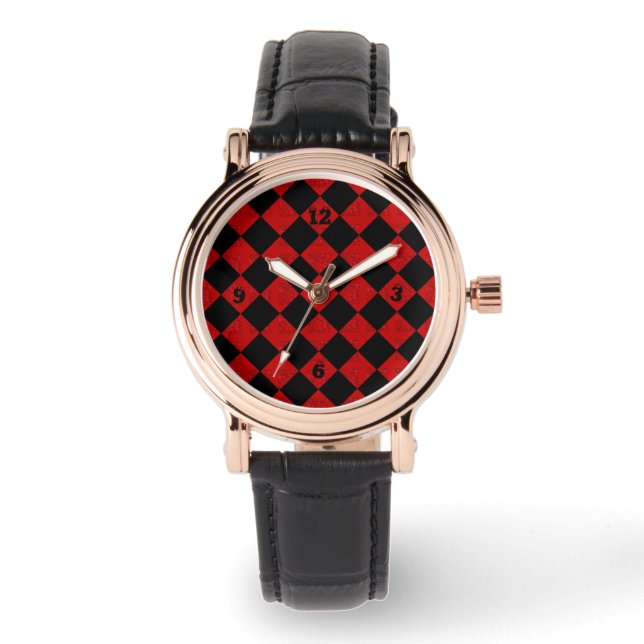 Montre Motif du vérificateur de diamants rouge noir et ho (Recto)
