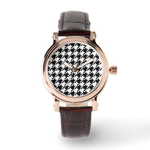 Montre Motif élégant chic de pied-de-poule noir et blan