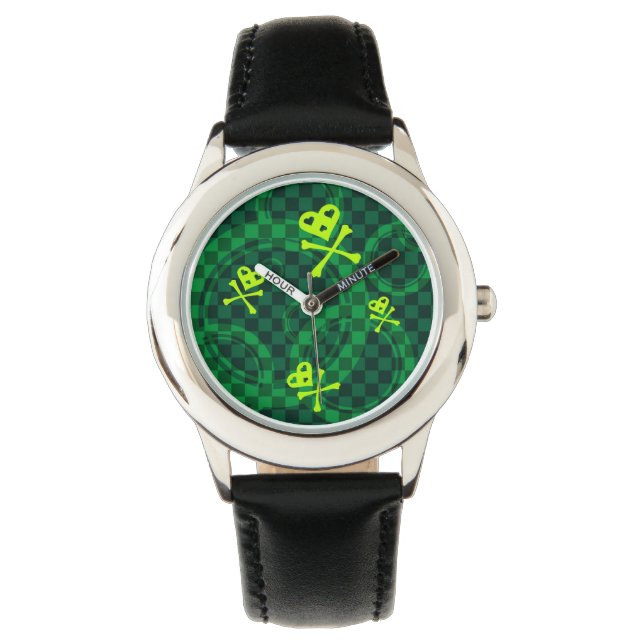 Montre Motif Emo Vert Avec Cercles (devant)