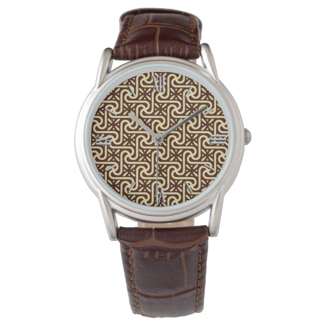 Montre Motif en carreaux égyptiens, brun chocolat et bron (devant)