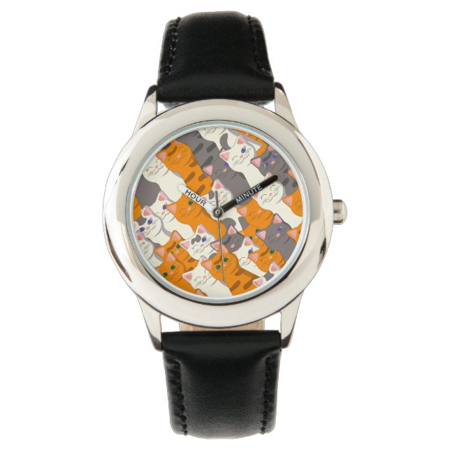 Montre Motif en diagonale du chat noir blanc gingembre (devant)