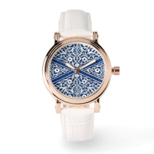 Montre Motif en tuiles persanes - bleu cobalt et blanc