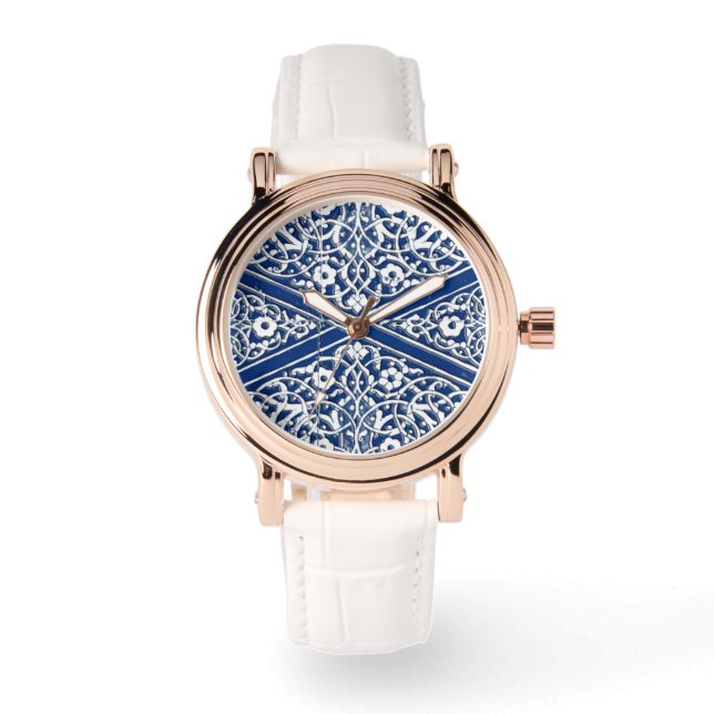 Montre Motif en tuiles persanes - bleu cobalt et blanc (Recto)