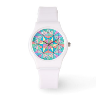 Montre Motif étoile triangle mosaïque pastel rétro coloré