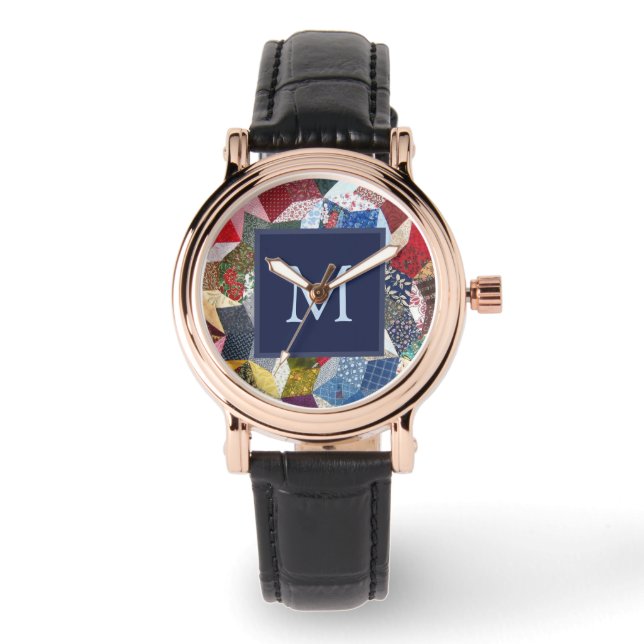 Montre Motif Étoiles Patchwork Découpage Monogramme (Recto)