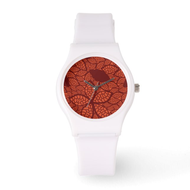 Montre Motif feuille rouge sur orange (Recto)