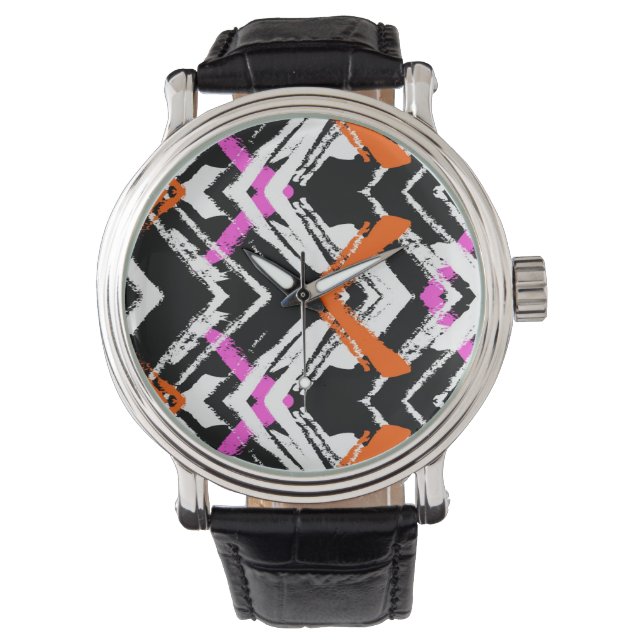 Montre Motif Flèche Noir, Orange Et Rose (devant)