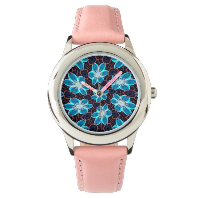 Montre Motif Fleurs bleues Abstraites (devant)