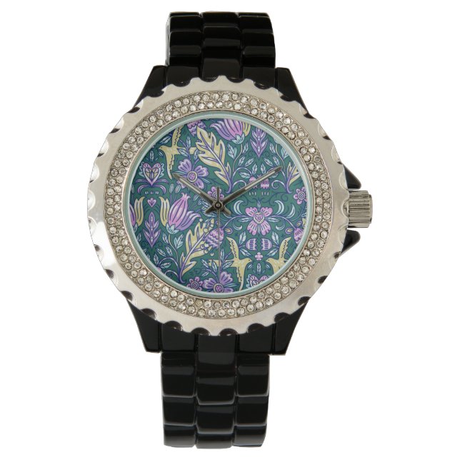 Montre Motif Fleurs et Oiseaux de Style Antique (devant)
