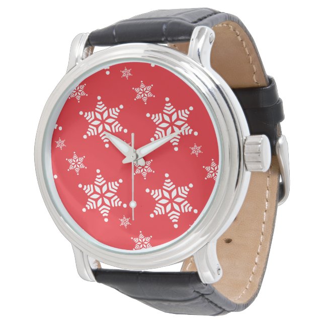 Montre Motif Flocon de Neige, Flocons de Neige Blancs, Ne (Incliné)