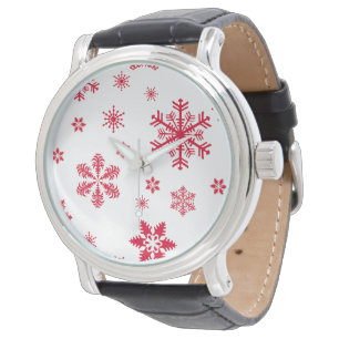 Montre Motif Flocon de Neige, Flocons de Neige Rouges, Ne