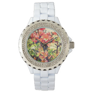 Montre Motif floral aquarelle rose rouge 1