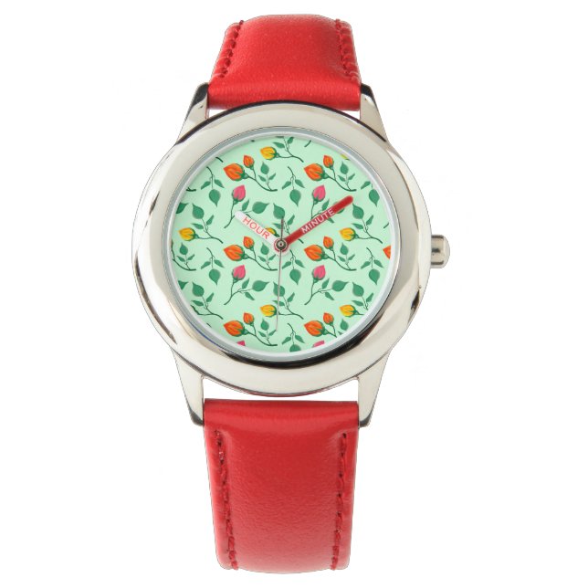 Montre Motif floral avec fleurs roses colorées (devant)