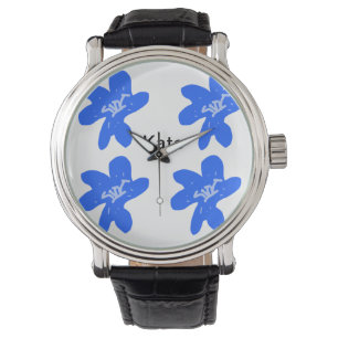 Montre Motif floral bleu aquarelle ajouter nom