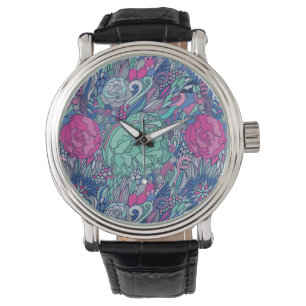 Montre Motif floral coloré de griffonnage