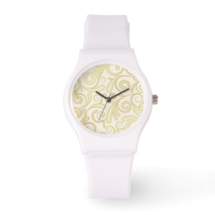 Montre Motif floral de feuille d'or