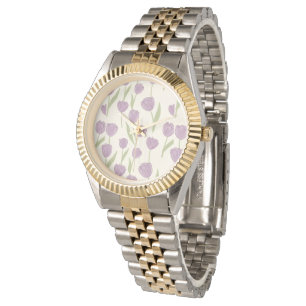 Montre Motif floral de tulipes violettes