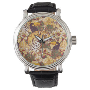 Montre Motif floral tropical avec le tigre