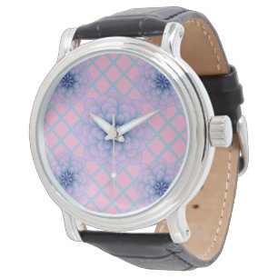 Montre Motif Floral Violet Bleu Pastel Esthétique Sans Co