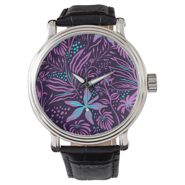 Montre Motif floral violet foncé moderne (devant)