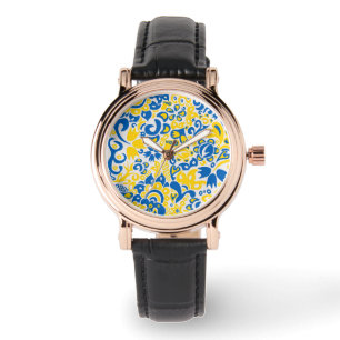 Montre Motif folklorique aux couleurs du drapeau ukrainie