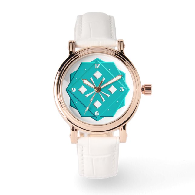 Montre Motif géométrique bleu turquoise Art déco (Recto)