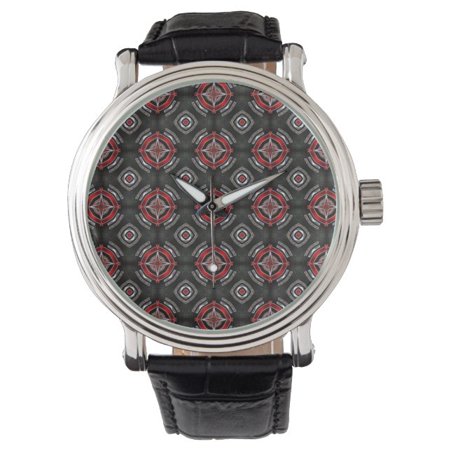 Montre Motif géométrique rouge et noir cool (devant)